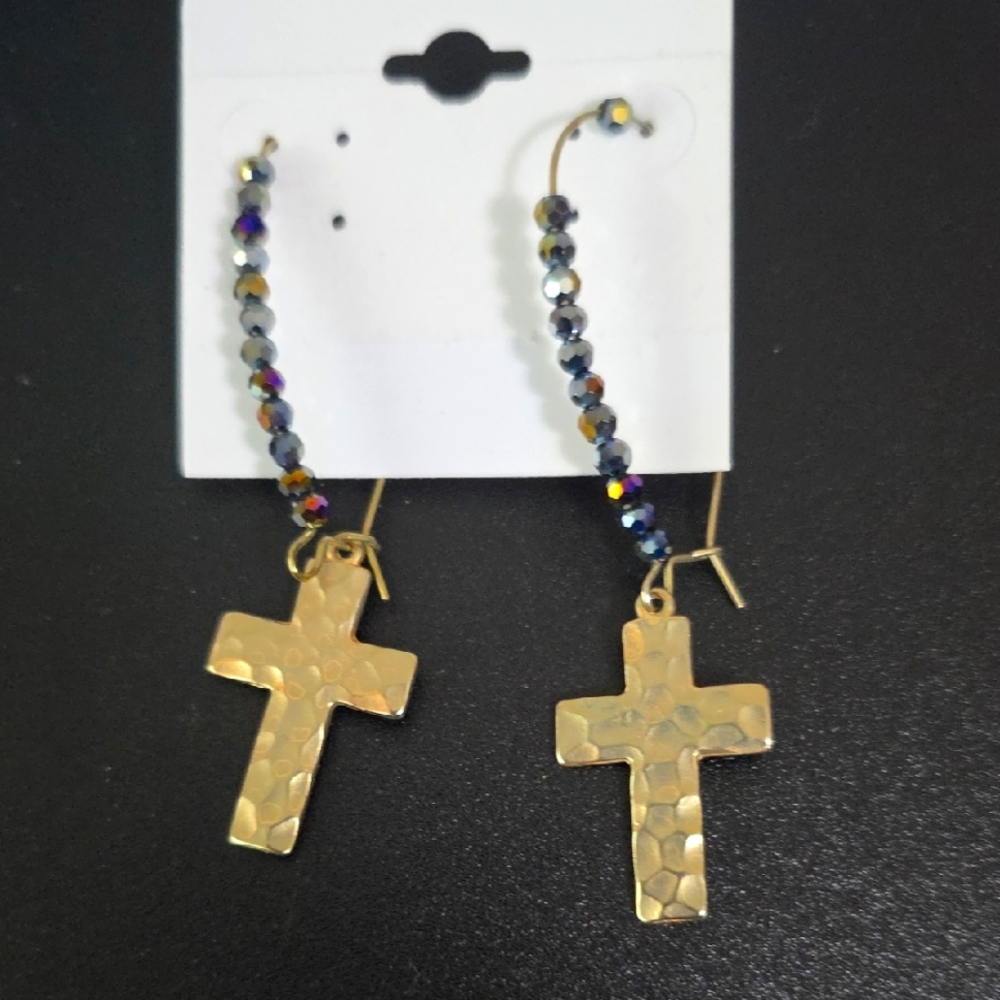 3/$30 Gold Cross Dangle Earrings Nwot